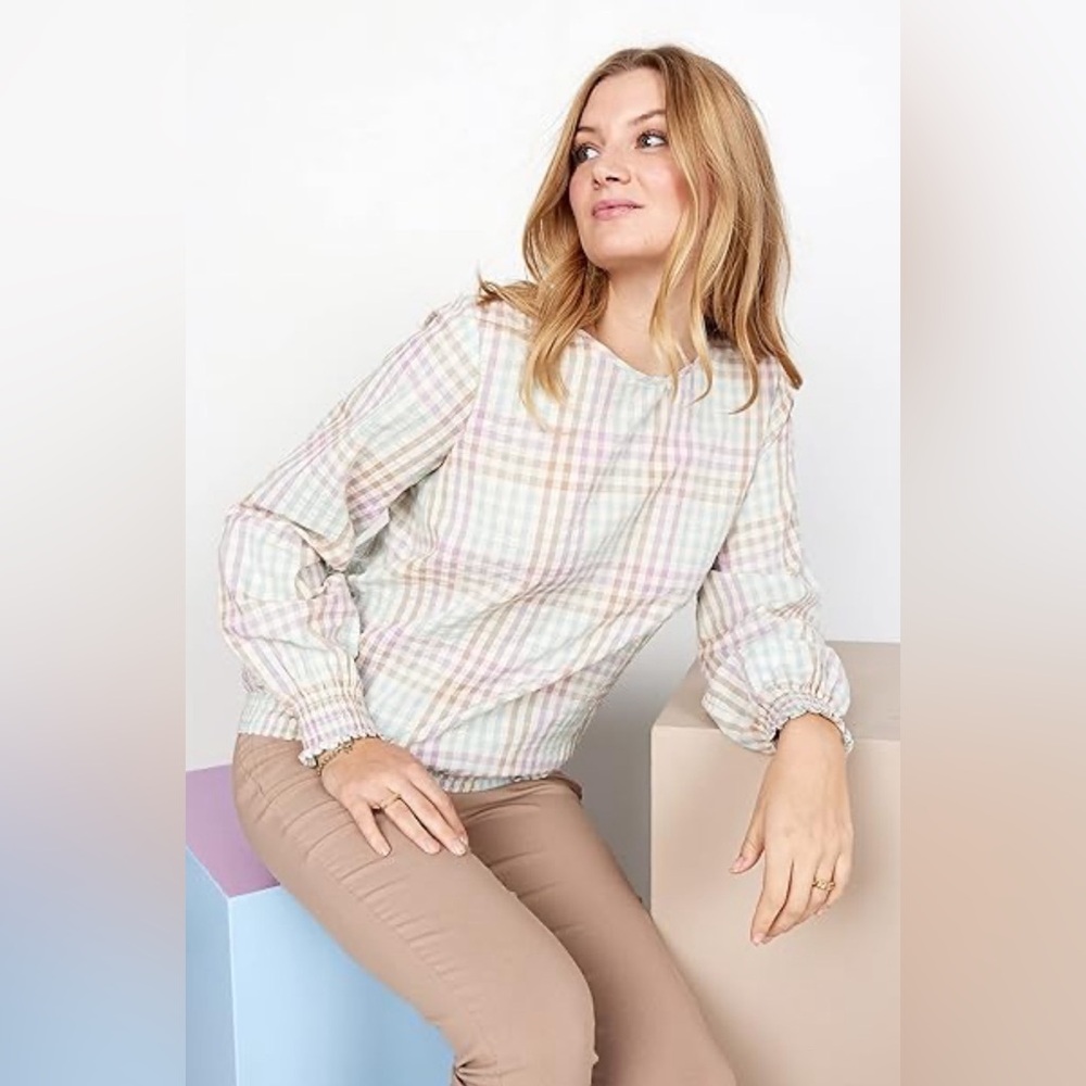 SOYACONCEPT 100% Oragnic Cotton Summer Plaid Cottagecore Top Size XLarge